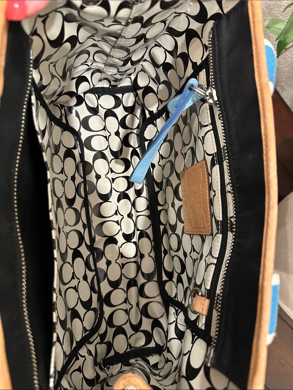 Coach Black Canvas Tote with Blue Accents and Tan Trim - Picture 6 of 15